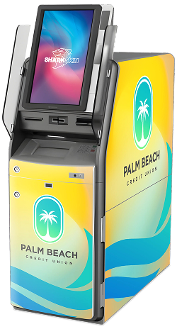 Palm Beach Credit Union branded kiosk showing Sharkskin vinyl application